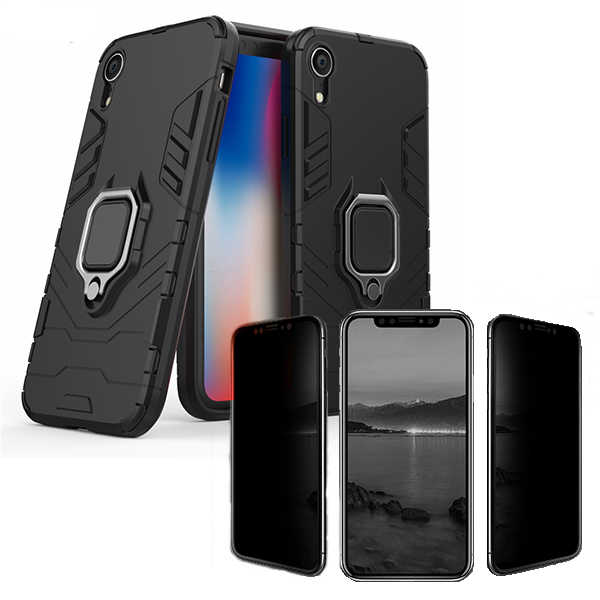 Kit Película 5D Anti-Spy + Capa 3X1 Military Defender para Apple iPhone XR