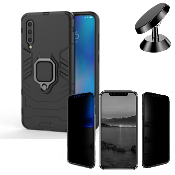 Kit Película 5D Anti-Spy + Capa 3X1 Military Defender + Suporte Magnético de Carro para Huawei Y7 Pro 2019