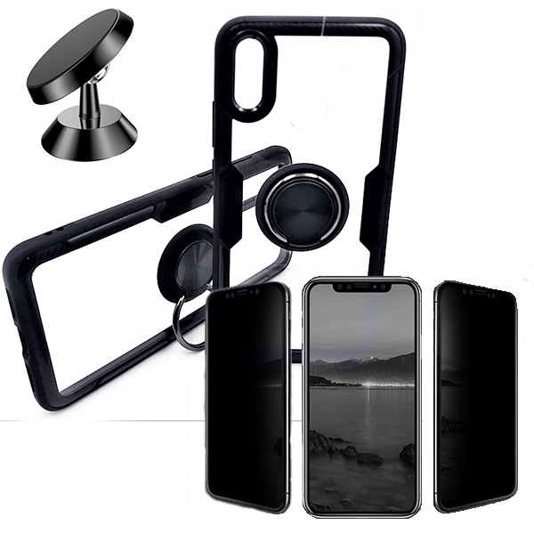 Kit Película 5D Anti-Spy + Capa 3x1 Clear Armor + Suporte Magnético de Carro para Huawei P30