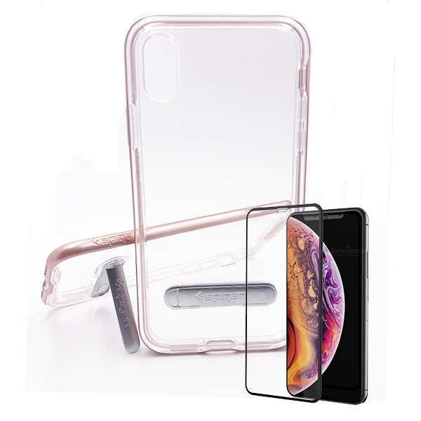 Kit Capa Crystal Hybrid + Película de Vidro Temperado Full Cover para Apple iPhone XR - Rosa