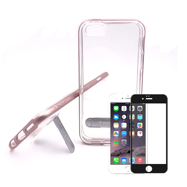 Kit Capa Crystal Hybrid + Película de Vidro Temperado Full Cover para Apple iPhone 6 / 6S - Rosa