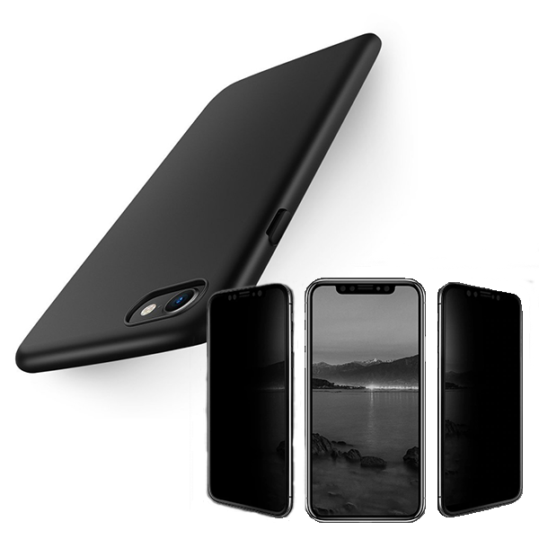 Kit Película 5D Anti-Spy + Capa SlimShield para Apple iPhone 7 / 8 / SE 2020 / SE 2022 - Preto