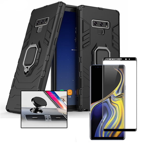 Kit Vidro Premium Full Cover + Capa 3X1 Military Defender + Suporte Magnético de Carro para Samsung Galaxy Note 9