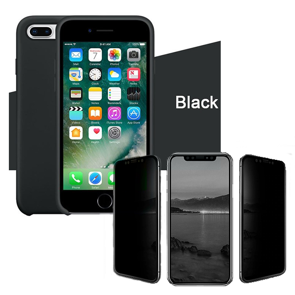 Kit Película de Vidro anti-spy + Capa Silicone Líquido para Apple iPhone 7 Plus / 8 Plus
