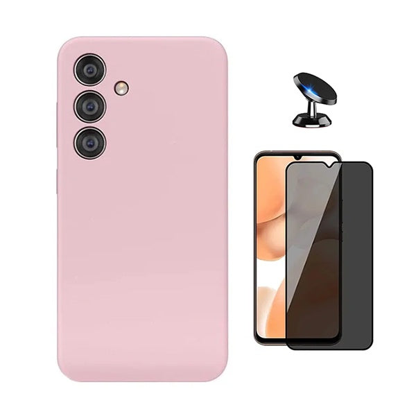 Kit Vidro Anti-Spy + Capa Silicone Líquido + Suporte Magnético PHONECARE Para Samsung Galaxy A17 - Rosa