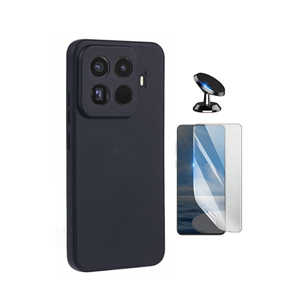 Kit Película Hydrogel Frente + Capa Silicone Líquido + Suporte Magnético PHONECARE Para Xiaomi 15T Pro 5G - Preto