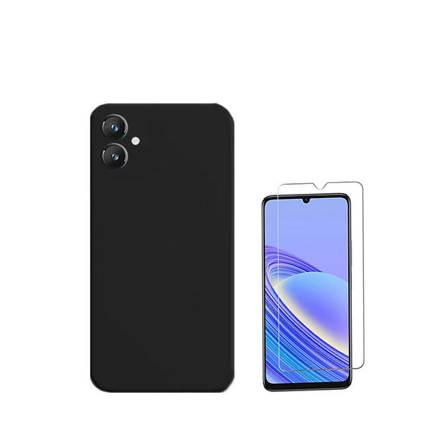 Kit Vidro Clearglass + Capa Silicone Líquido para Samsung Galaxy A05 - Preto
