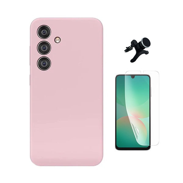 Kit Película Hydrogel Frente + Capa Silicone Líquido +  Suporte Reforçado PHONECARE Para Samsung Galaxy A18 4G - Rosa