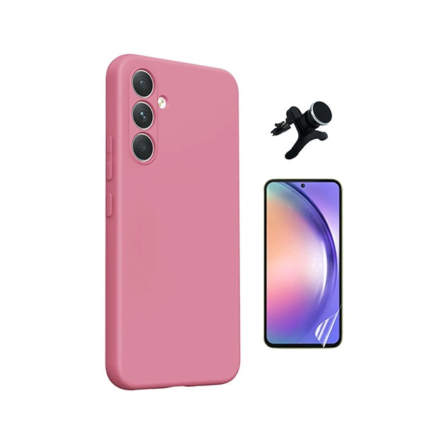Kit Película Hydrogel Frente + Capa Silicone Líquido +  Suporte Reforçado PHONECARE Para Samsung Galaxy A27 - Rosa