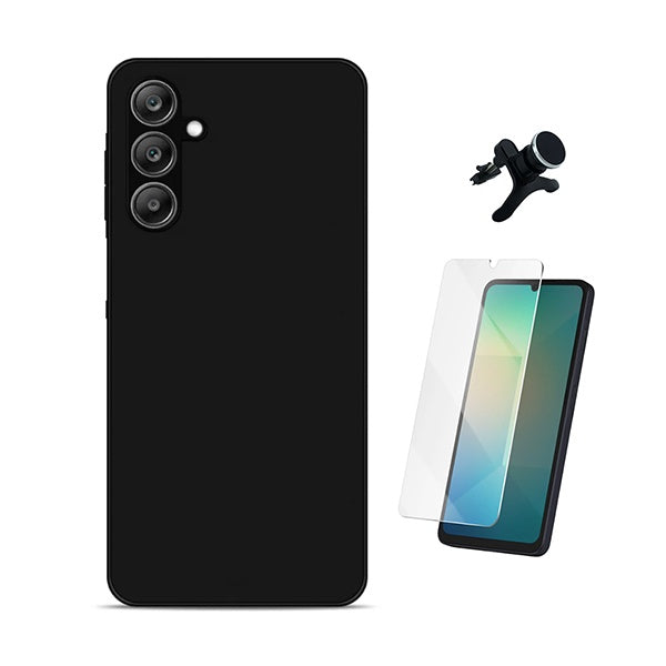 Kit Vidro Clearglass + Capa Silicone Líquido + Suporte Reforçado PHONECARE Para Samsung Galaxy A18 4G - Preto