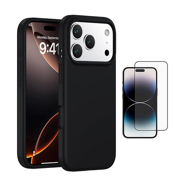 Kit Vidro Temperado + Capa Silicone Líquido PHONECARE Para Apple iPhone 17 Pro Max - Preto