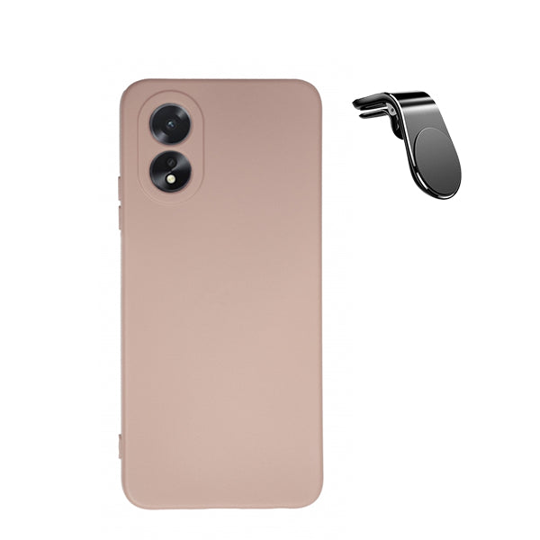 Kit Suporte Magnético L Safe Driving Carro + Capa Silicone Líquido para Oppo A38 4G - Rosa