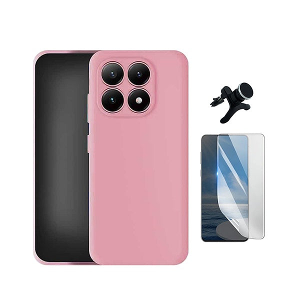 Kit Película Hydrogel Frente + Capa Silicone Líquido +  Suporte Reforçado PHONECARE Para Xiaomi 17 5G - Rosa