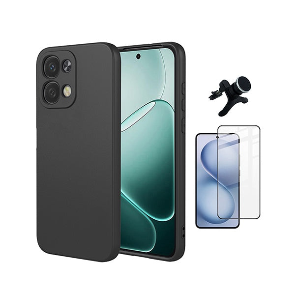 Kit Vidro Temperado + Capa Silicone Líquido + Suporte Magnético Reforçado PHONECARE Para Oppo A6 Pro - Preto