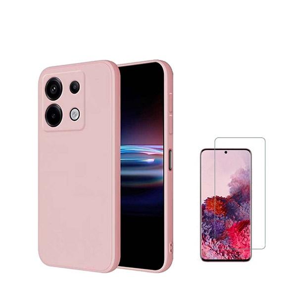 Kit Vidro Clearglass + Capa Silicone Líquido para Xiaomi Redmi Note 13 Pro 4G - Rosa
