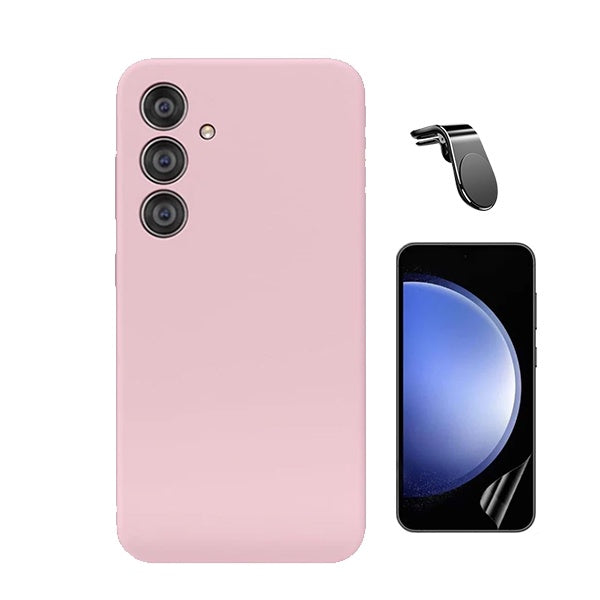 Kit Película Hydrogel Frente + Capa Silicone Líquido + Suporte L Phonecare Para Samsung Galaxy S25 + Plus - Rosa