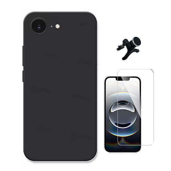 Kit Vidro Clearglass + Capa Silicone Líquido + Suporte Reforçado PHONECARE Para Apple iPhone 17e - Preto