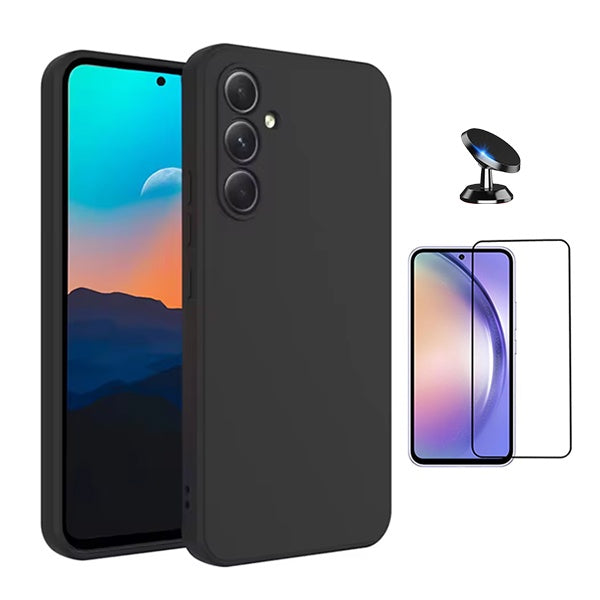 Kit Vidro Temperado + Capa Silicone Líquido + Suporte Magnético Phonecare Para Samsung Galaxy A36 - Preto