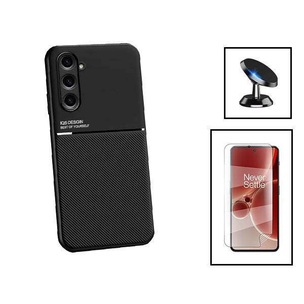 Kit Capa Magnetic Lux + Película Hydrogel Full Cover Frente + Suporte Magnético de Carro para Samsung Galaxy F34 5G - Preto