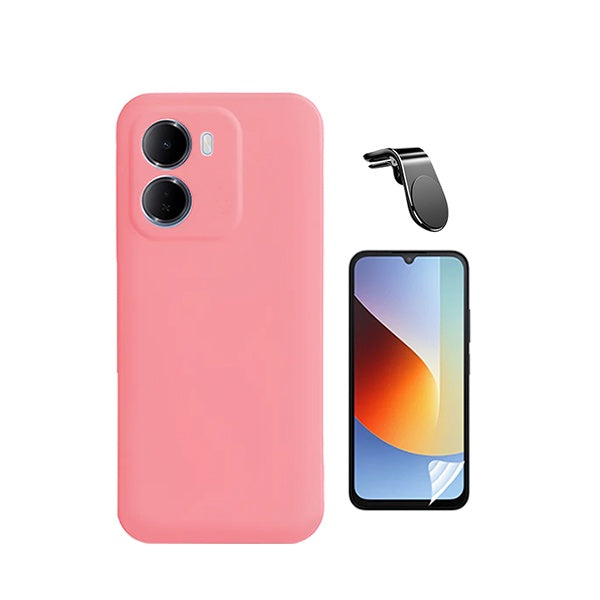 Kit Película Hydrogel Frente + Capa Silicone Líquido + Suporte L PHONECARE Para Xiaomi Redmi 15a - Rosa