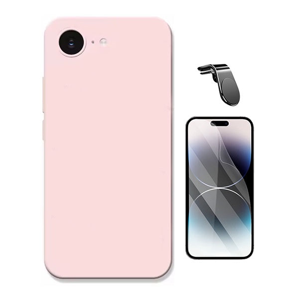 Kit Película Hydrogel Frente + Capa Silicone Líquido + Suporte L PHONECARE Para Apple iPhone 17e - Rosa