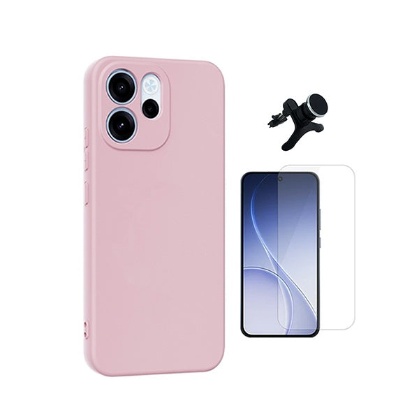 Kit Vidro Clearglass + Capa Silicone Líquido + Suporte Reforçado PHONECARE Para Oppo Reno15 F - Rosa