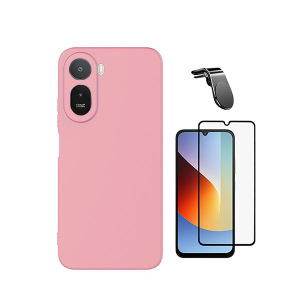 Kit Vidro Temperado + Capa Silicone Líquido + Suporte L PHONECARE Para Xiaomi Redmi A7 Pro 4G - Rosa
