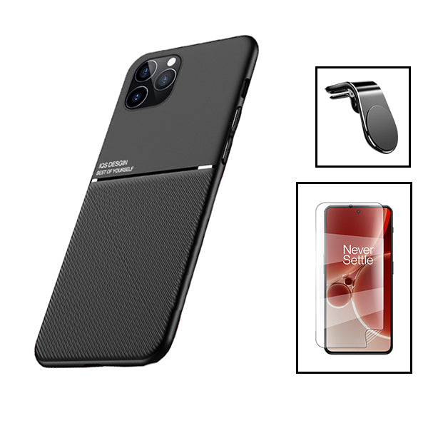 Kit Capa Magnetic Lux + Película Hydrogel Full Cover Frente + Suporte Magnético L Safe Driving para Xiaomi Redmi 12 5G - Preto