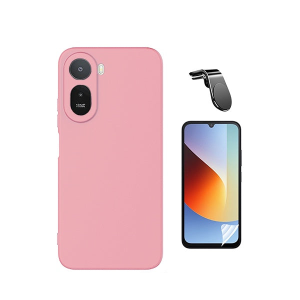 Kit Película Hydrogel Frente + Capa Silicone Líquido + Suporte L PHONECARE Para Xiaomi Redmi A7 Pro 4G - Rosa