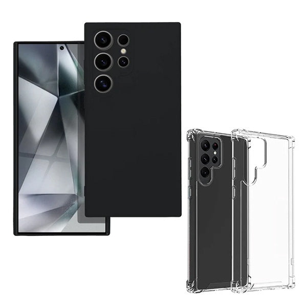 Kit Capa Silicone + Superprotect Para Samsung Galaxy S24 Ultra - Preto / Transparente