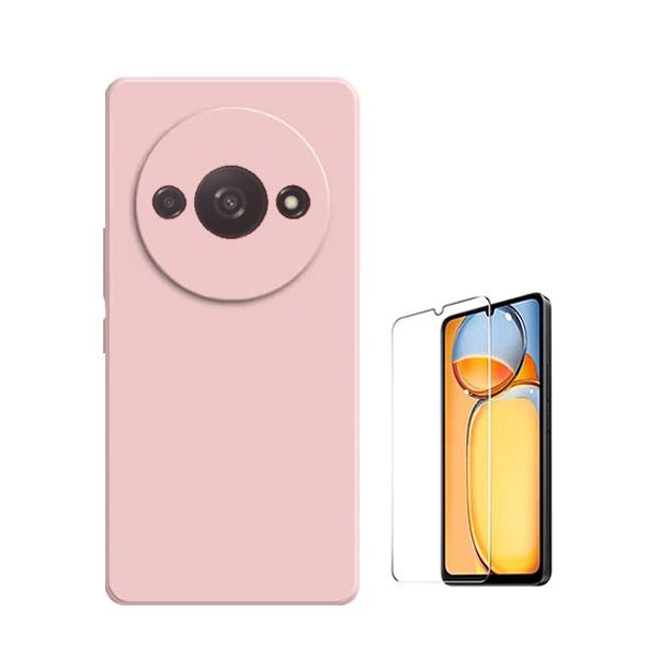 Kit Vidro Clearglass + Capa Silicone Líquido para Xiaomi Redmi A3 - Rosa