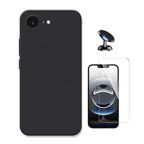 Kit Vidro Clearglass + Capa Silicone Líquido + Suporte Magnético PHONECARE Para Apple iPhone 17e - Preto