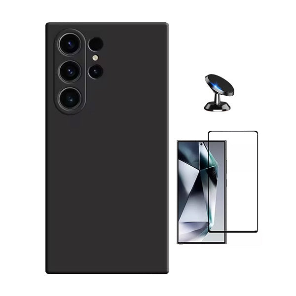 Kit Vidro Temperado + Capa Silicone Líquido + Suporte Magnético Phonecare Para Samsung Galaxy S25 Ultra - Preto