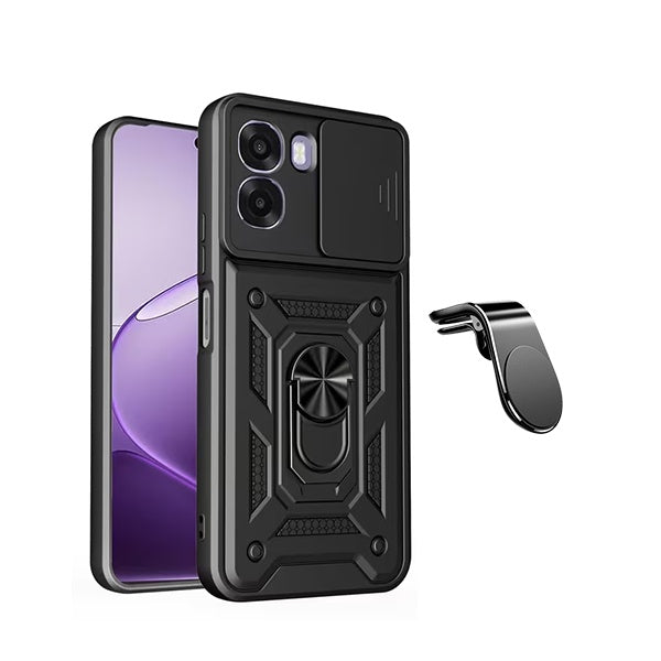Kit Suporte L + Capa Magnetic Slide Window PHONECARE Para Oppo A6x - Preto