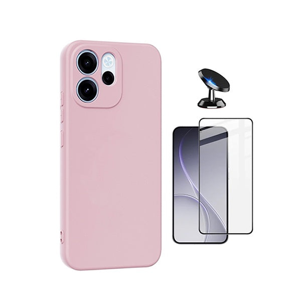 Kit Vidro Temperado + Capa Silicone Líquido + Suporte Magnético PHONECARE Para Oppo Reno15 FS - Rosa