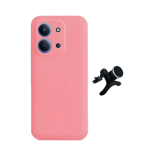 Kit Suporte Magnético Reforçado + Capa Silicone Líquido PHONECARE Para Xiaomi Poco C85 - Rosa