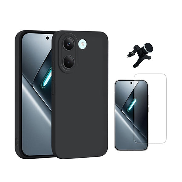 Kit Vidro Clearglass + Capa Silicone Líquido + Suporte Reforçado PHONECARE Para Xiaomi Poco X8 Pro - Preto
