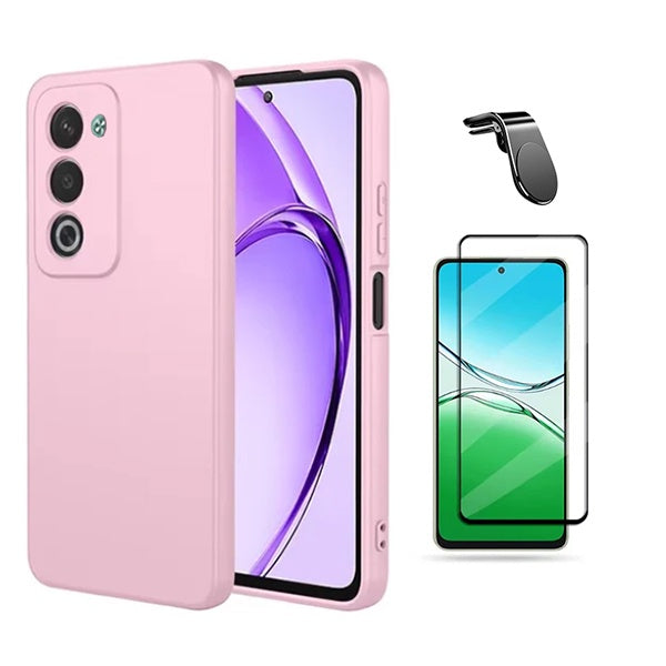 Kit Vidro Temperado + Capa Silicone Líquido + Suporte L PHONECARE Para Oppo A5 5G - Rosa