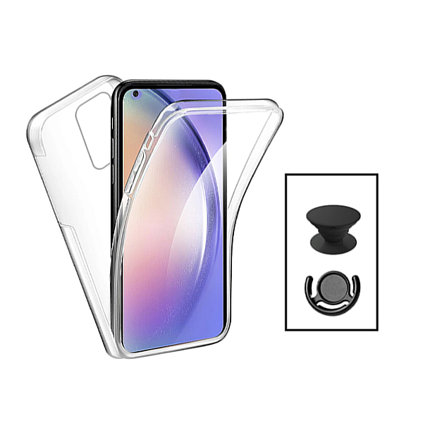 Kit Capa 3x1 360° Impact Protection + 1 GripHolder + 1 Suporte GripHolder Preto para Oppo Reno8 Lite - Transparente/Preto