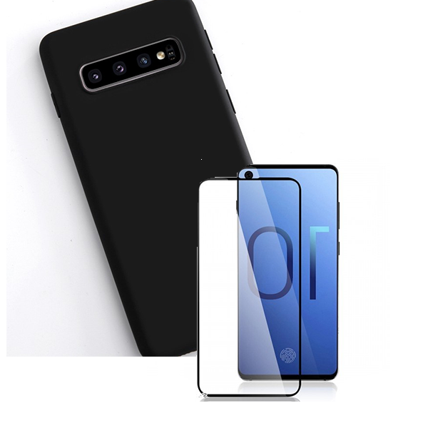 Kit Vidro Premium Full Cover + Capa Silicone Líquido para Samsung Galaxy S10 Lite
