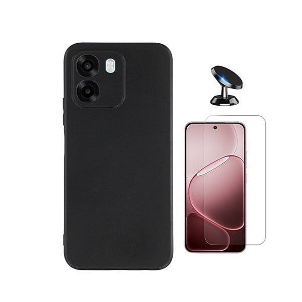 Kit Vidro Clearglass + Capa Silicone Líquido + Suporte Magnético PHONECARE Para Oppo A6 4G - Preto
