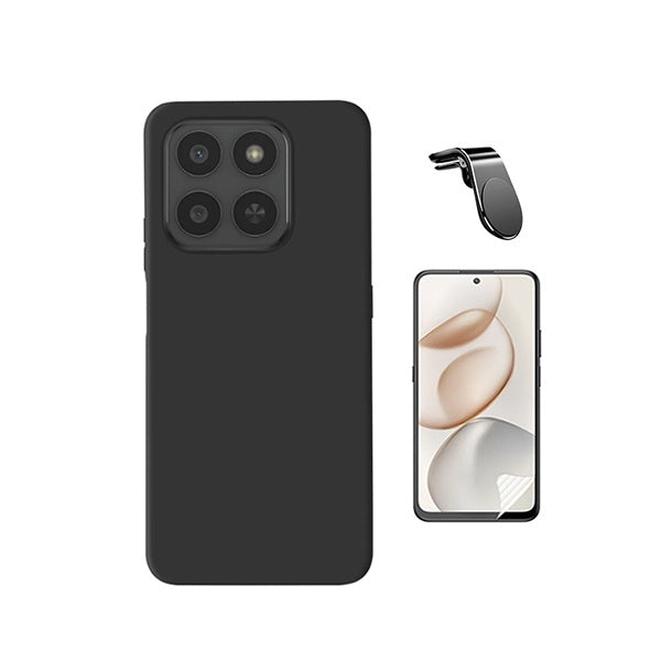 Kit Película Hydrogel Frente + Capa Silicone Líquido + Suporte L PHONECARE Para Honor 400 Smart - Preto