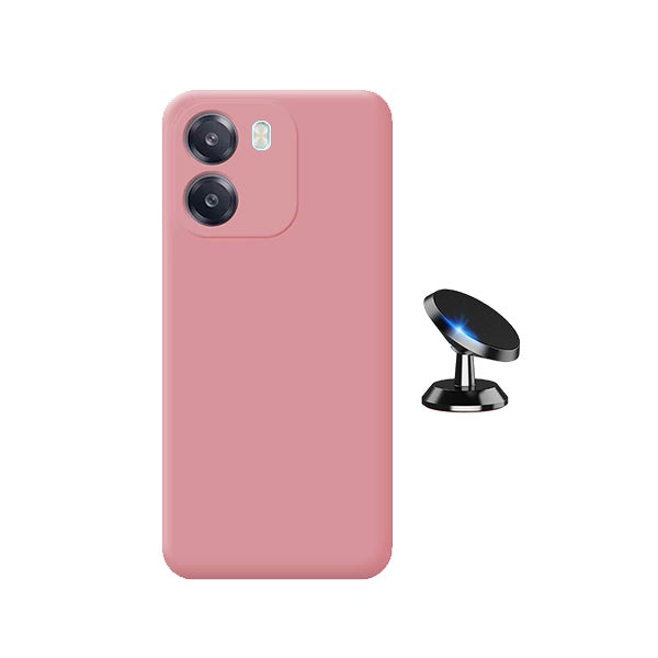 Kit Suporte Magnético + Capa Silicone Líquido PHONECARE Para Oppo A6 4G - Rosa