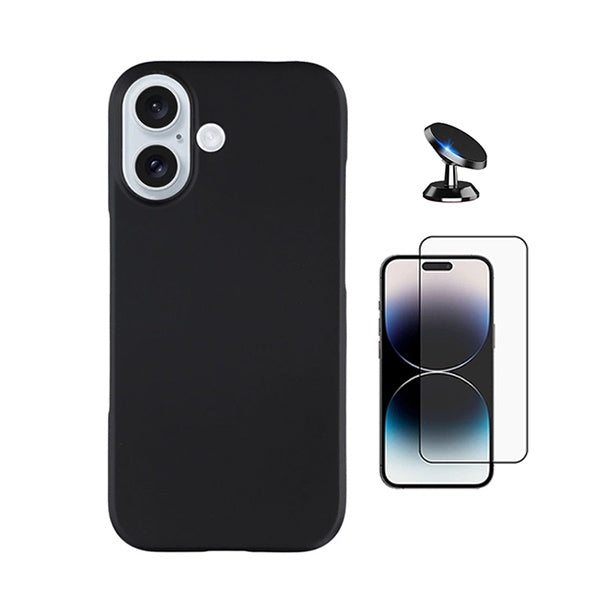 Kit Vidro Temperado + Capa Silicone Líquido + Suporte Magnético PHONECARE Para Apple iPhone 17 - Preto