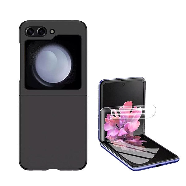 Kit Película Hydrogel Full Cover Frente + Capa Silicone Líquido para Samsung Galaxy Z Flip6 - Preto