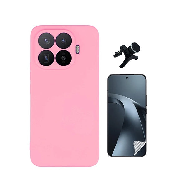 Kit Película Hydrogel Frente + Capa Silicone Líquido +  Suporte Reforçado PHONECARE Para Xiaomi 17T Pro 5G - Rosa