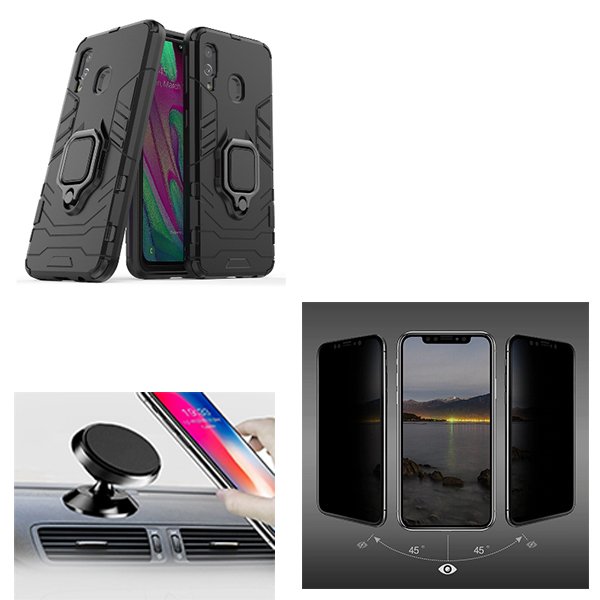 Kit Película 5D Anti-Spy + Capa 3X1 Military Defender + Suporte Magnético de Carro para Samsung Galaxy A40
