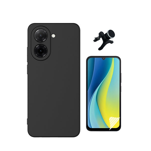 Kit Película Hydrogel Frente + Capa Silicone Líquido +  Suporte Reforçado PHONECARE Para Xiaomi Redmi A7 4G - Preto