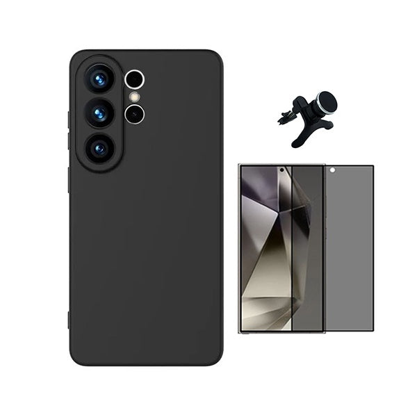 Kit Vidro Anti-Spy + Capa Silicone Líquido + Suporte Magnético Reforçado PHONECARE Para Samsung Galaxy S26 Ultra - Preto