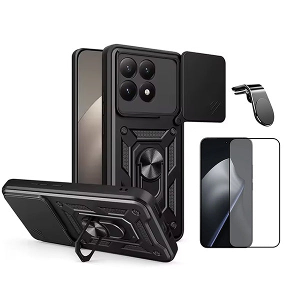 Kit Vidro + Capa Magnetic Slide Window + Suporte L PHONECARE Para Xiaomi 15T 5G - Preto
